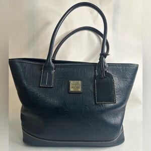 Dooney & Bourke Embossed Logo Leather Tote Bag - Navy Blue